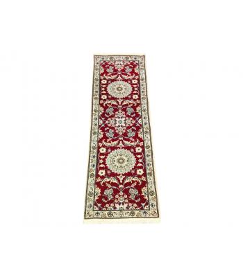 61 x 185 Red Background Medallion Cream Handmade Rug