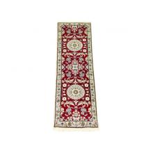 Red background Medallion cream handmade rug
