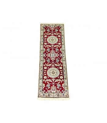 Red background Medallion cream handmade rug