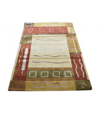122 X 183  Geometric Modern Oriental Multi Color Handmade Wool & Silk Rug 