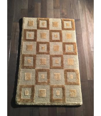 Modern Gold, blue Squares handmade Rug