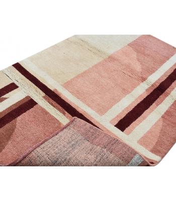 122 X 183 Geometric Design Oriental Modern Pink Cream Brown Wool Rug