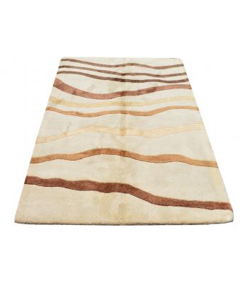  152 X 213 Modern Waves Design Cream and Brown Wool Rug