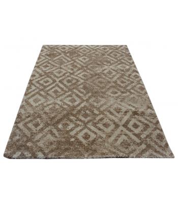 152 X 244 Elegant Modern Diamond Design Cream & Brown Tone On Tone Half Shag