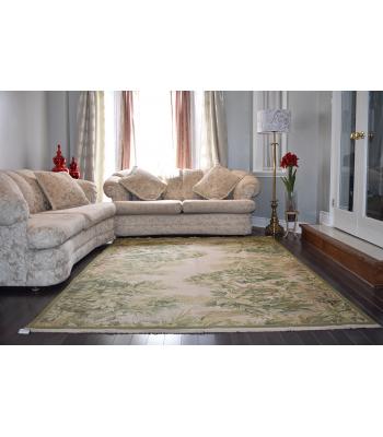 283 X 274- Evergreen Leaves All Over Design Green, Cream & Brown Traditional Rug