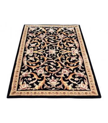109 x 171 Luxurious Black Gold All Over Flower Vine Design Wool Rug