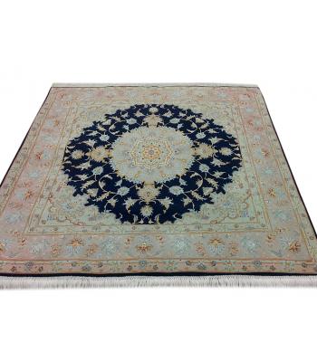  201 x 201 Dark Blue Square Shaped Tabriz Handmade Rug 