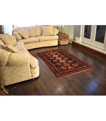 109.72 x 188.97 Antique Persian Balchi Rug In Red, Blue, Orange Color