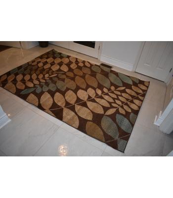 152.4 X 234.69 Gorgeous Leaf Design Modern Rug In Brown, Cream & Blue Color