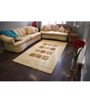 152.4 X 234.69 Cream, Brown & Green Color 12 Squares Design Modern Rug