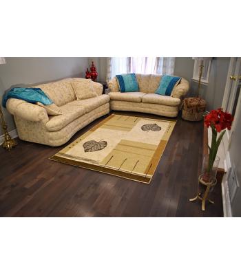 152.4 X 234.69 Strikingly Beautiful Brown, Green, Cream Leaf Design Modern Rug