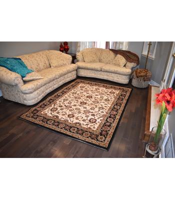 152.4 x 234.69 Bold & Beautiful Black, Cream, Brown & Red All Over Designed Traditional Rug